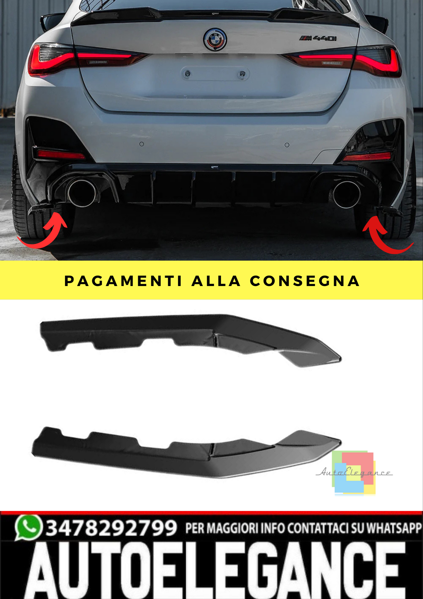 🔥Splitter laterale post  adatto per BMW 4 Series G26 Grand Coupe 21+ M-Pack 🔥