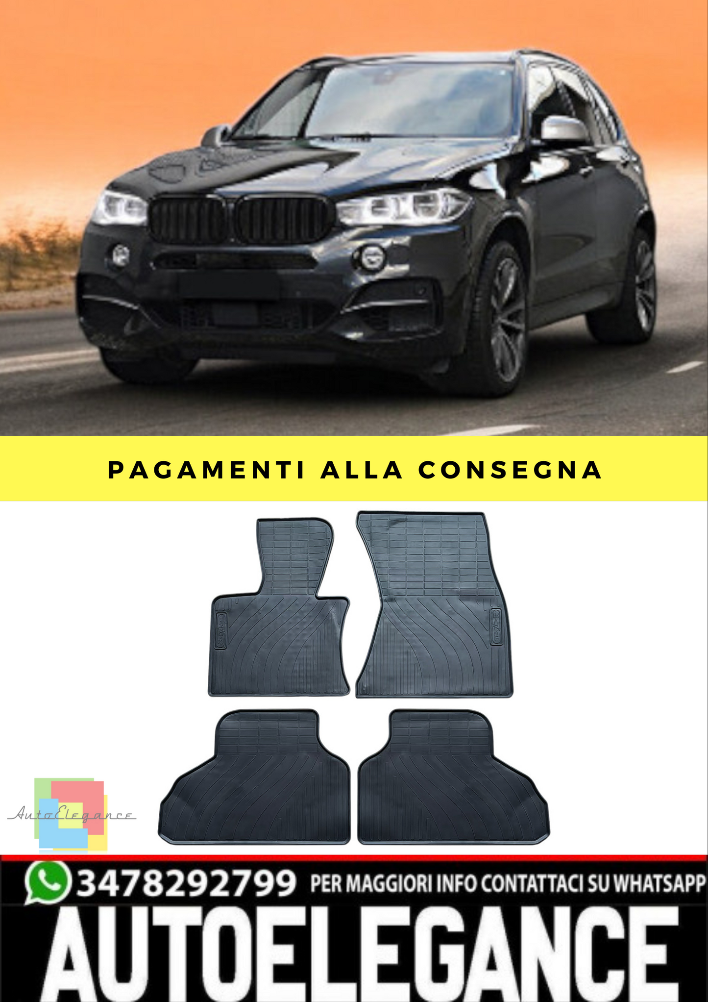 ❄️Tappetini in gomma per auto Nero Premium Set per BMW X5 F15 13-18❄️