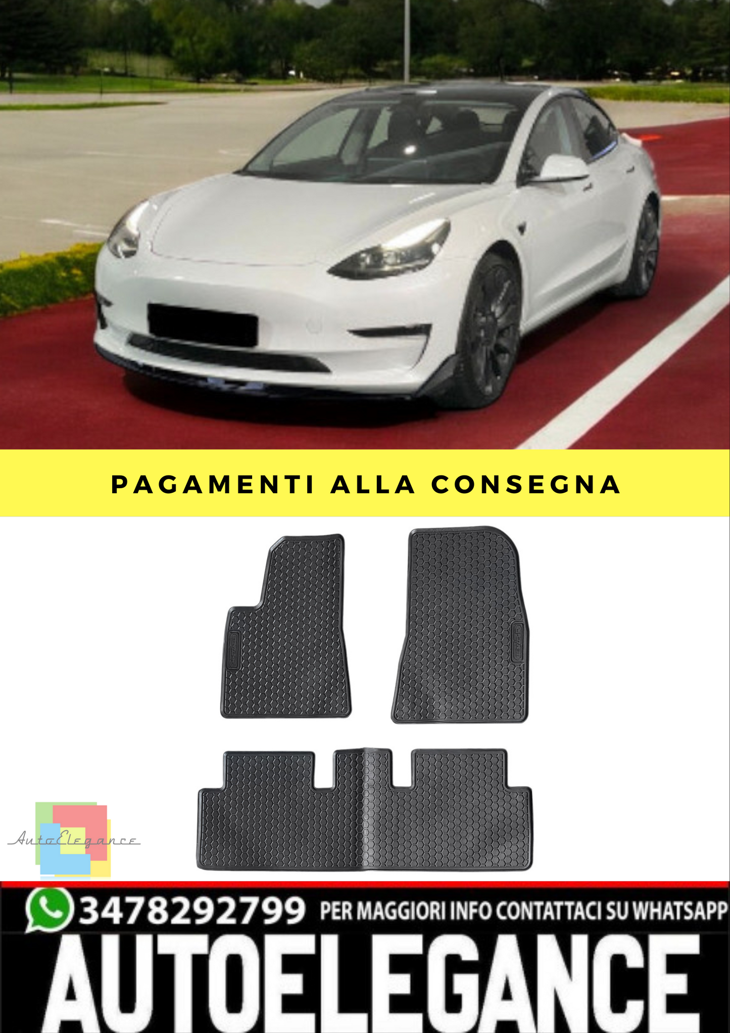 ❄️Tappetini in gomma per auto Set Premium nero per Tesla Model 3 17-23❄️