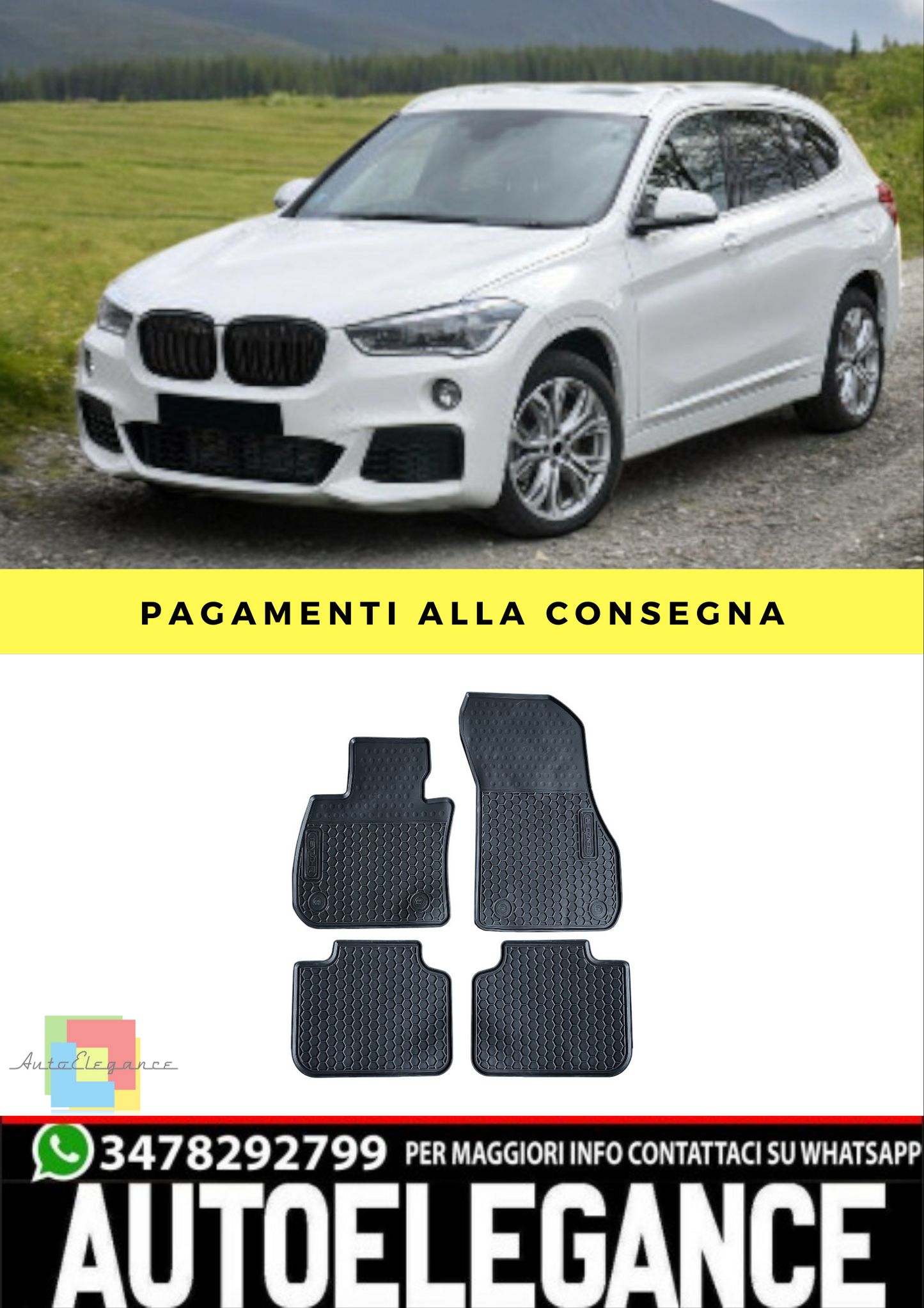 ❄️Tappetini in gomma per auto Nero Premium Set per BMW X1 F48 15-22❄️