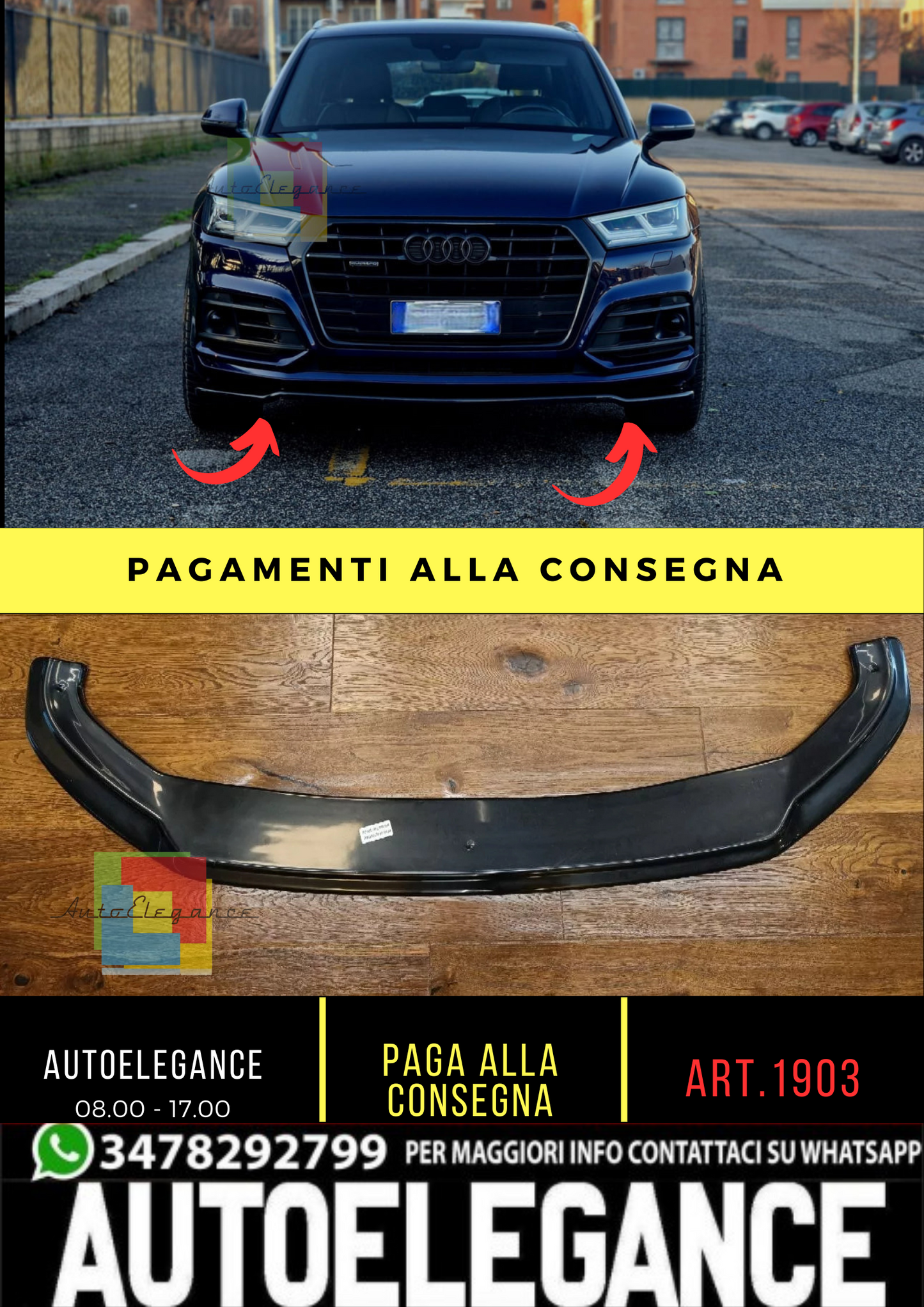 1903🔥SPLITTER NERO LUCIDO COMPATIBILE PER AUDI Q5 2017-2020 SLINE SQ5🔥
