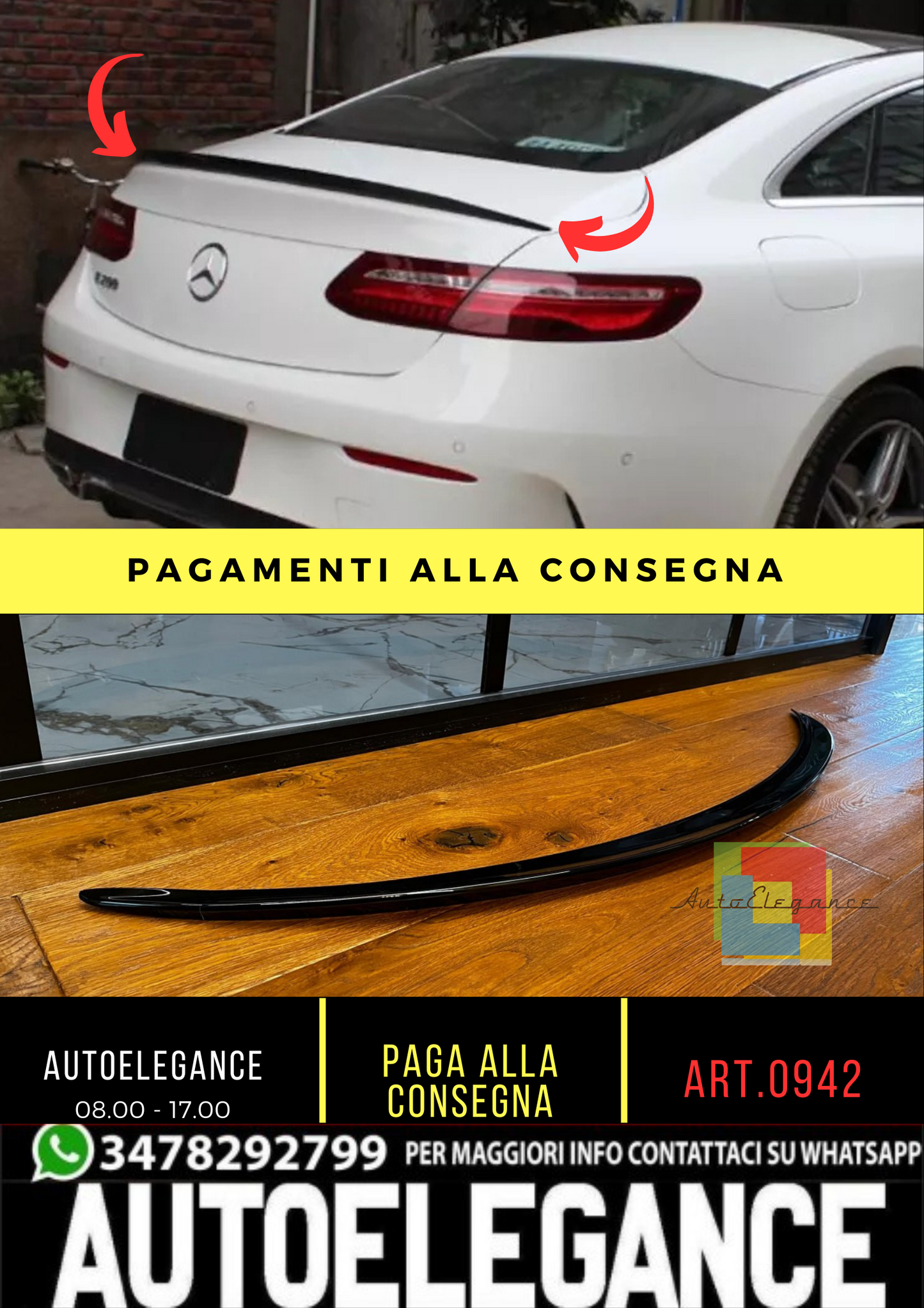 🔥0942 SPOILER ADATTO PER BENZ CLASSE E C238 (w213 coupe) 16-22 NERO LUCIDO🔥