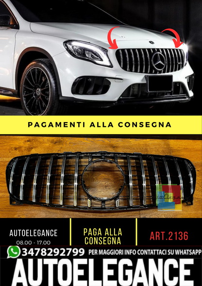 🔥2136 GRIGLIA ADATTA PER MERCEDES BENZ GLA X156 2017-2019 LOOK GT CROMATA🔥