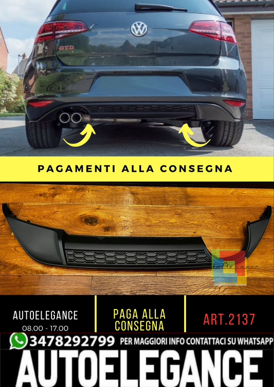 🔥2137 DIFFUSORE ADATTO PER VW GOLF 7 2012-2017 LOOK GTI 2SX NERO OPACO🔥