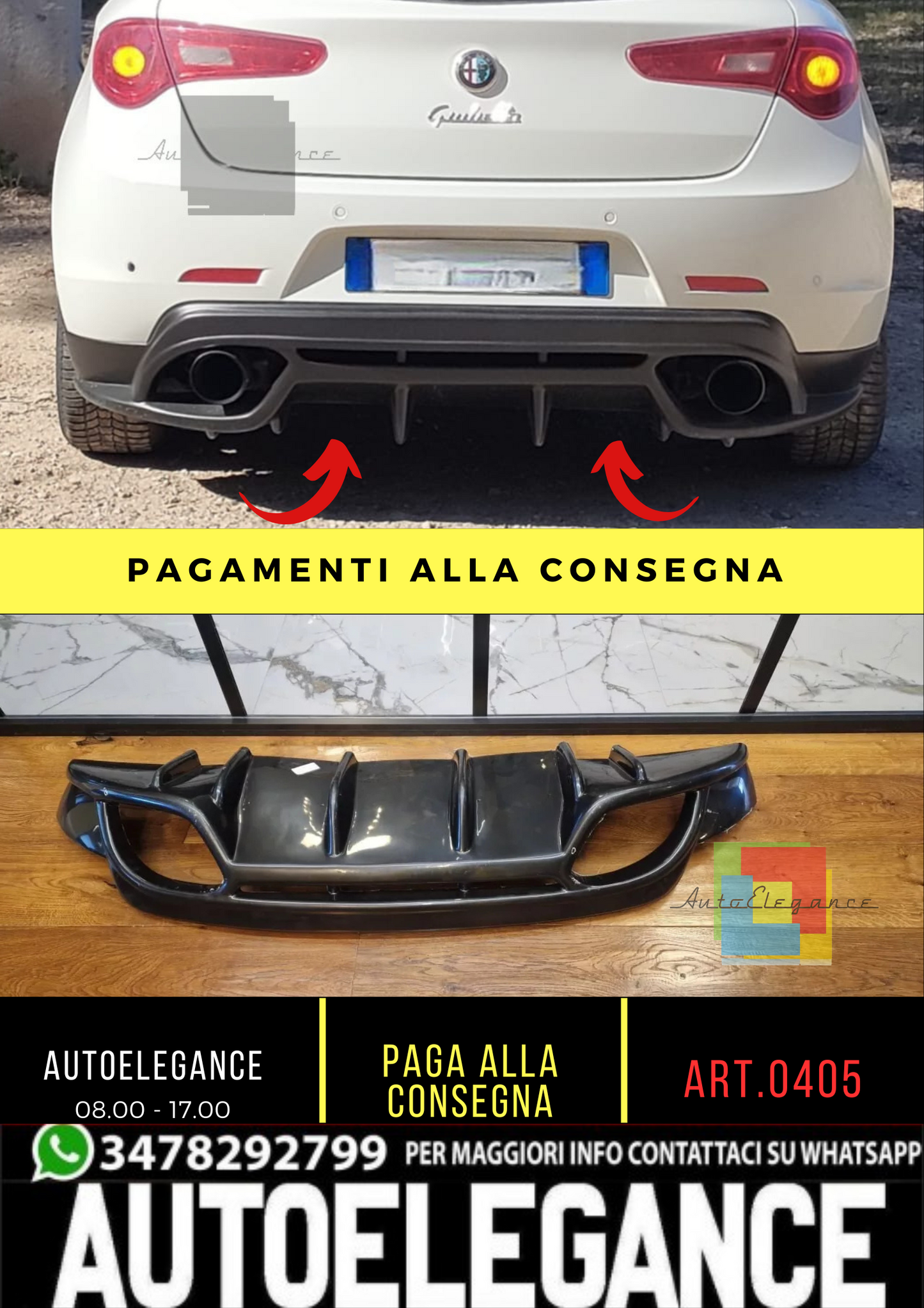 0405 🔥 DIFFUSORE POSTERIORE ADATTO PER ALFA ROMEO GIULIETTA NERO LUCIDO🔥