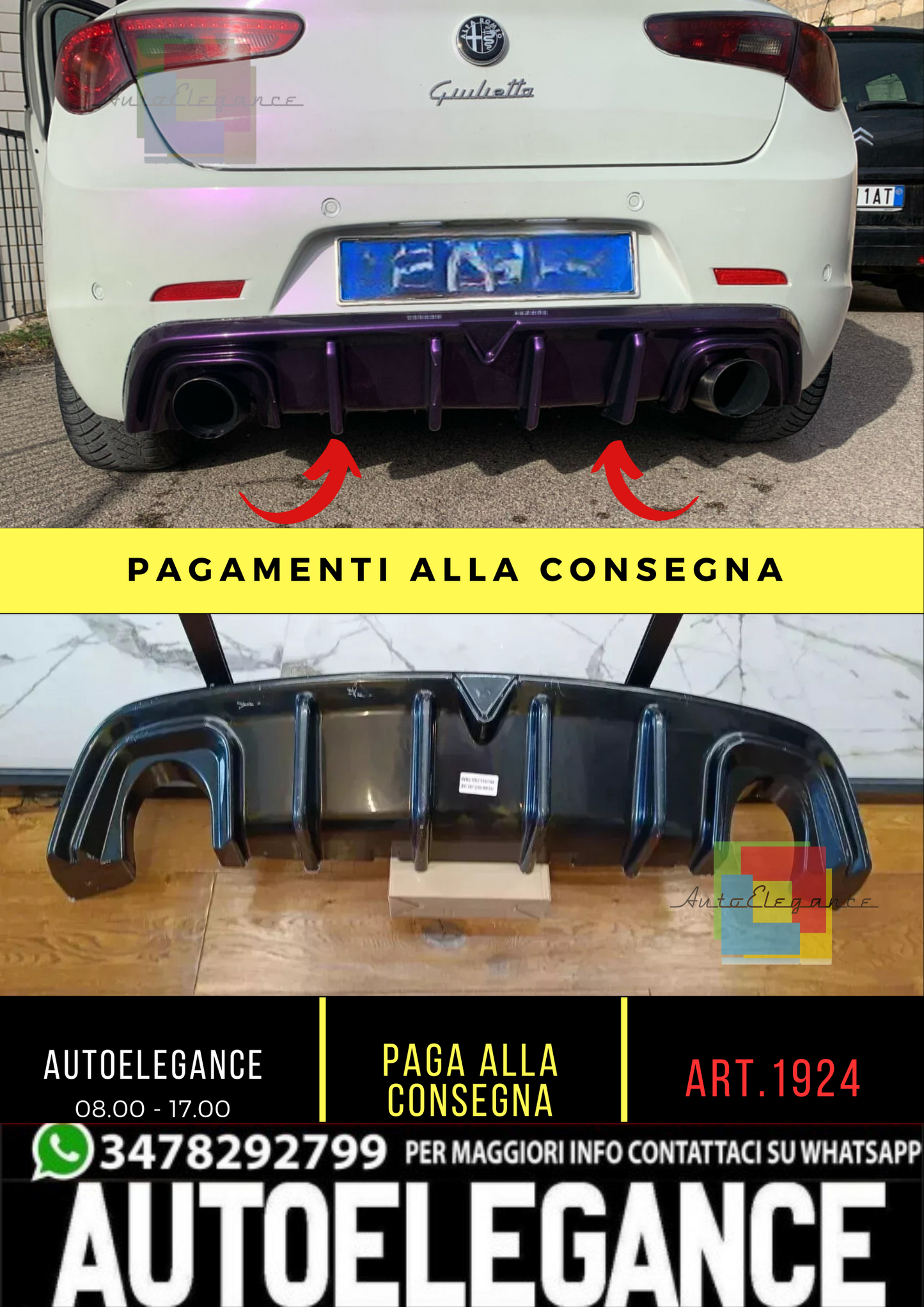 1924🔥DIFFUSORE ADATTO PER ALFA ROMEO GIULIETTA LOOK TUNING NERO LUCIDO 🔥