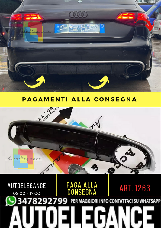 1263🔥DIFFUSORE IN ABS RS4 SOTTO PARAURTI AUDI A4 B8 8K 2008-12 AVANT BERLINA🔥