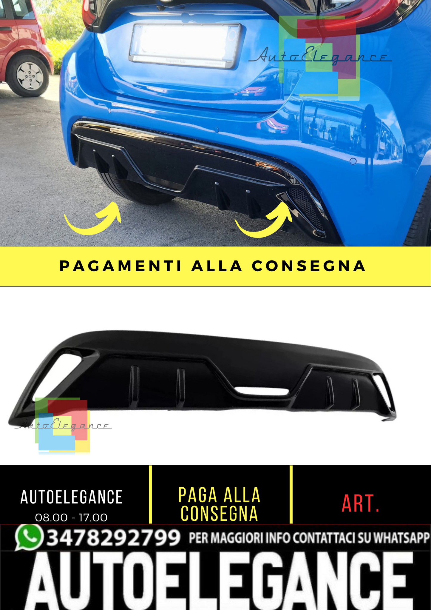 🔥DIFFUSORE  ADATTO PER TOYOTA YARIS MK4 2020+ LOOK NERO DESIGN SPORTIVO🔥