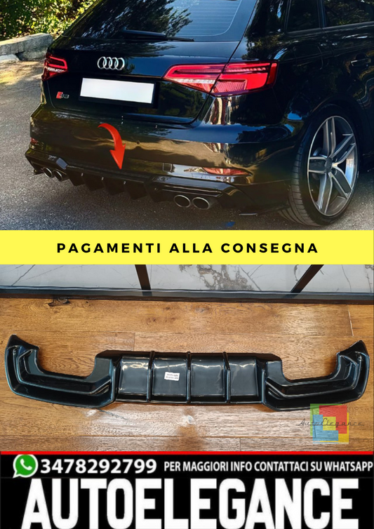 🔥2129 DIFFUSORE ADATTO PER AUDI A3 8V 2016-2020 S3 SLINE LIFT NERO LUCIDO 2+2🔥