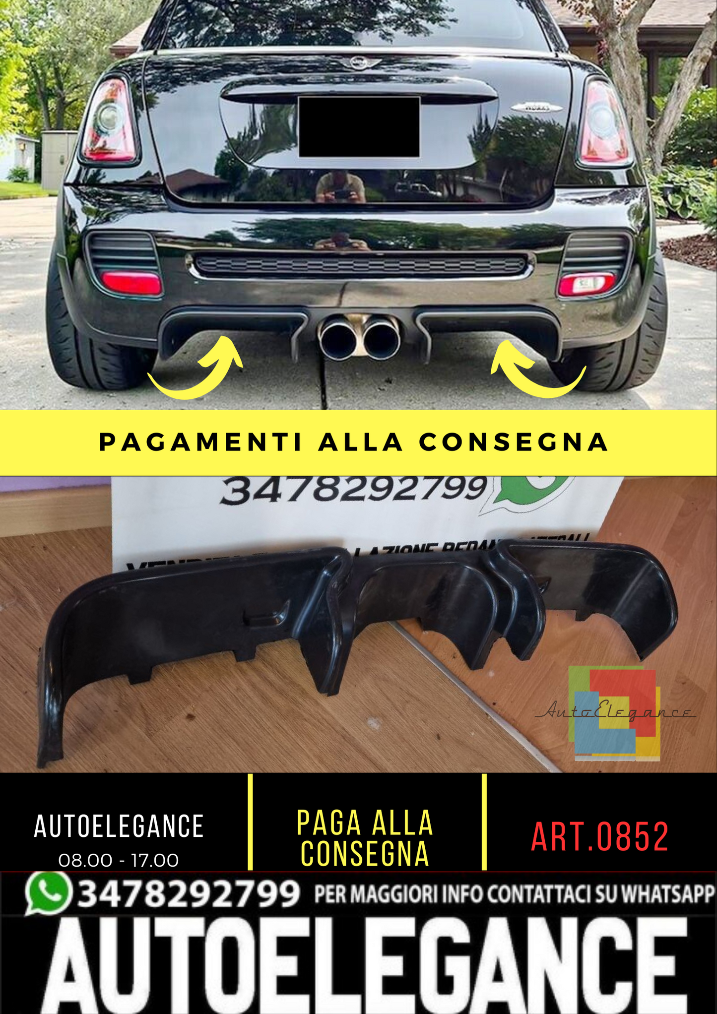 🔥0852 DIFFUSORE ADATTO PER Mini Cooper R56 2006+ Diffusore S JCW GP2 Style🔥