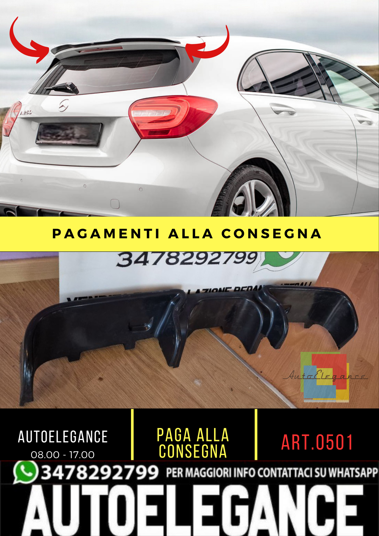 0501🔥SPOILER ADATTO PER MERCEDES CLASSE A W176 2012-2018 NERO LUCIDO ALA🔥