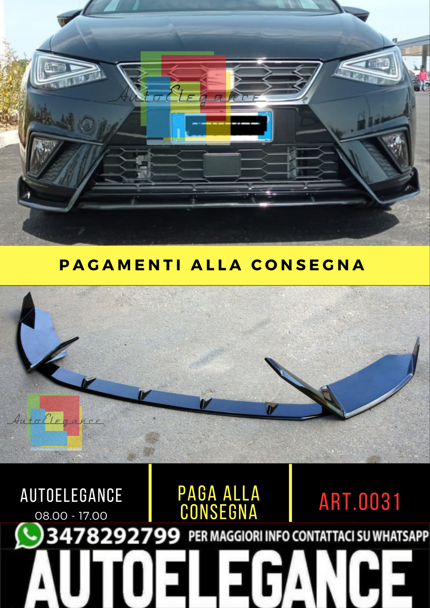 🔥0031 SPLITTER ADATTO PER SEAT 6J IBIZA 5 6J FR 2017+ NERO LUCIDO (3 PEZZI)🔥