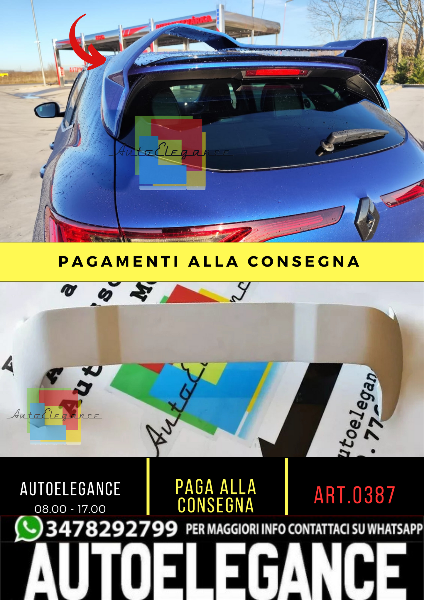 🔥0387🔥RENAULT MEGANE 4 IV SPOILER POSTERIORE TETTO SPORTIVO RS ALETTONE 🔥