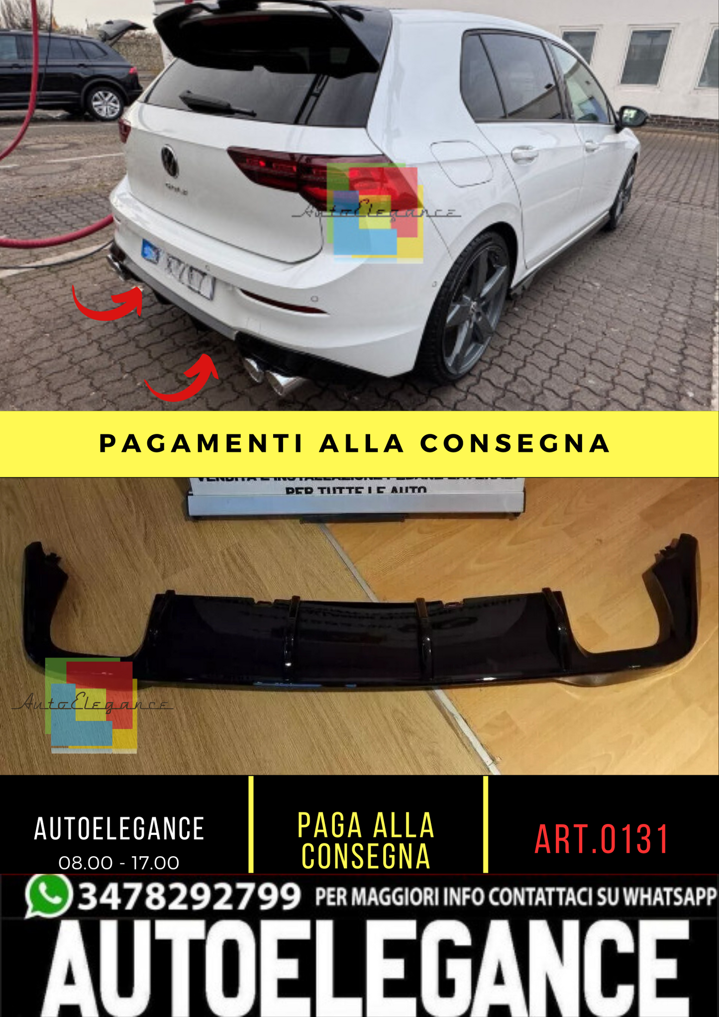 🔥0131🔥DIFFUSORE ADATTO PER VW GOLF 8 LOOK R TERMINALI 2+2🔥