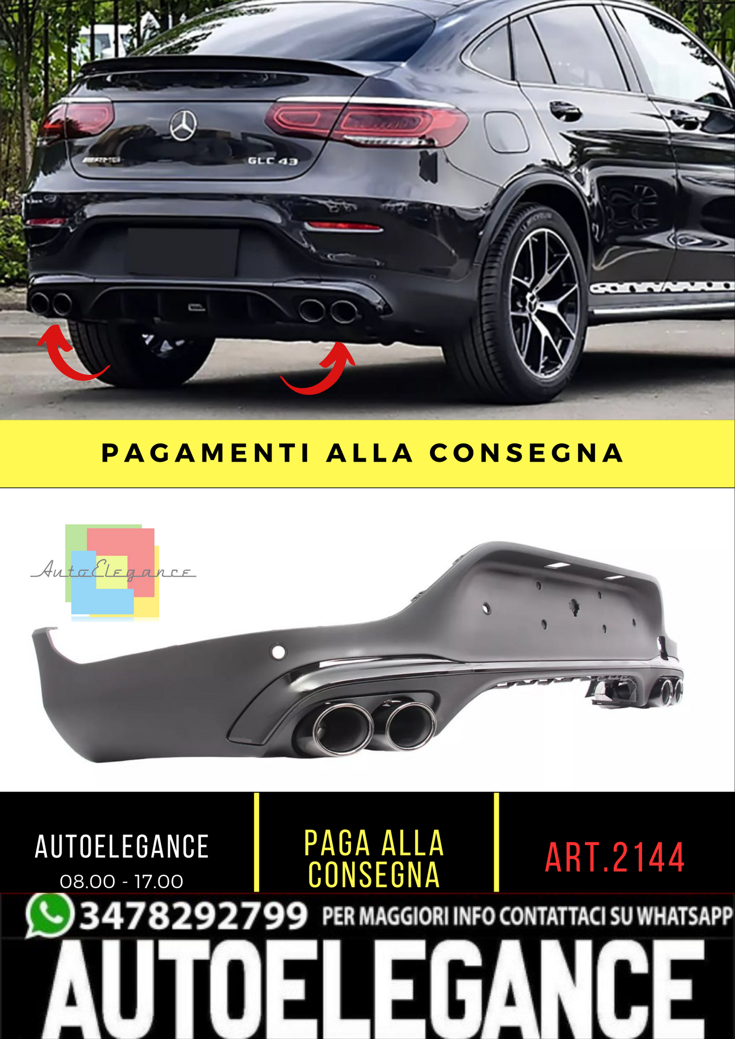 🔥2144 DIFFUSORE PER MERCEDES GLC C253 15-20 COUPE LOOK GLC43 AMG + TERMINALI🔥
