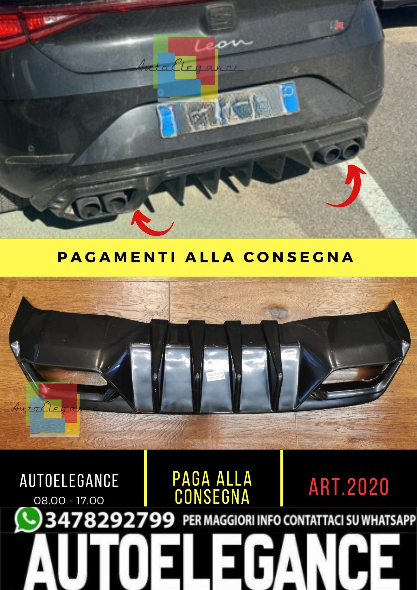 🔥2020🔥DIFFUSORE ADATTO PER CUPRA LEON 2020+ NERO LUCIDO🔥🔥