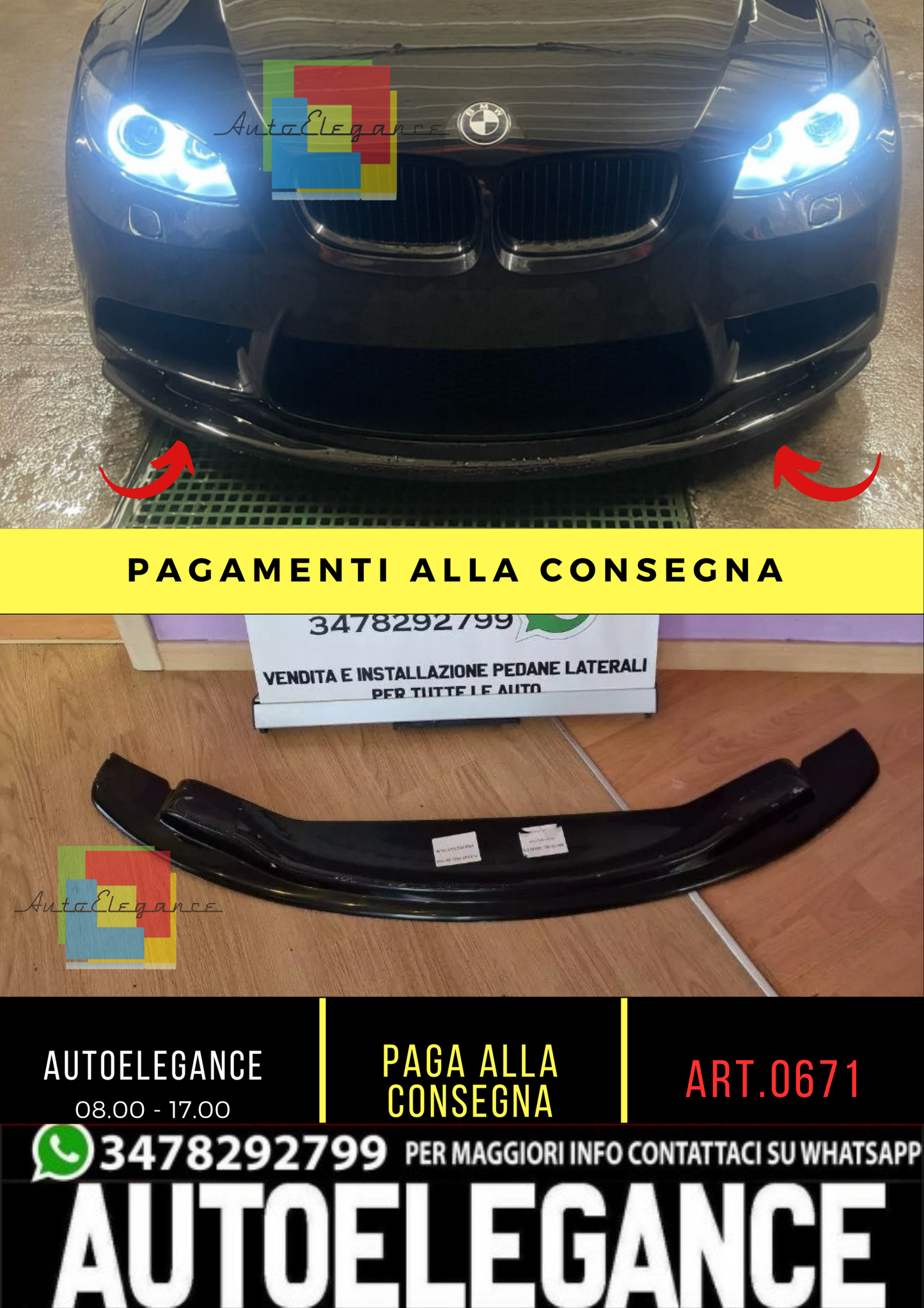 🔥0671 SPLITTER ANTERIORE ADATTO PER BMW E92 E93 M3 2007+ NERO LUCIDO🔥
