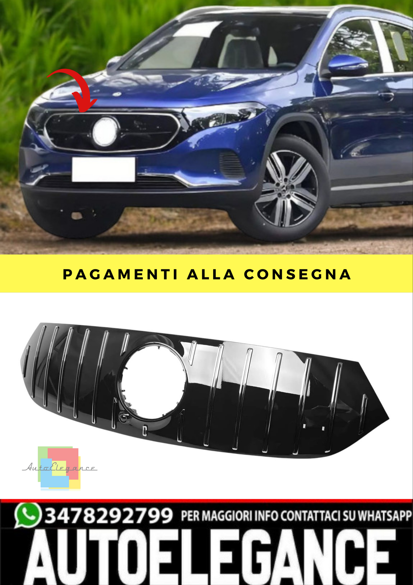 🔥GRIGLIA RADIATORE PANAMERICANA ADATTO PER MERCEDES EQA H243 W243 CROMATO NER🔥