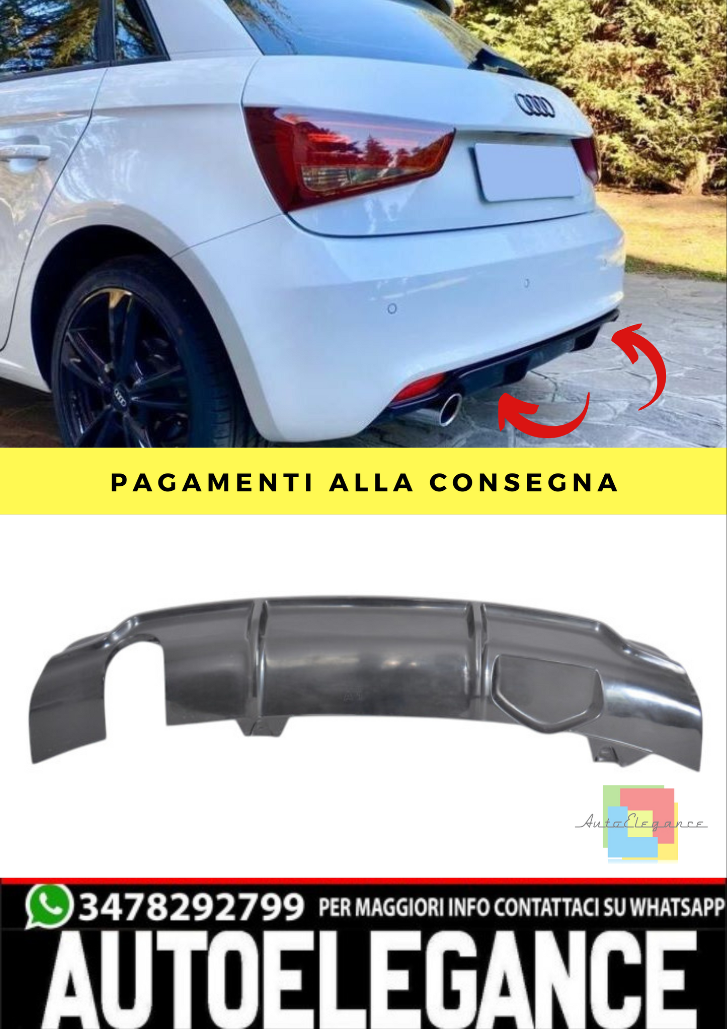 🔥Diffusore spoiler paraurti posteriore Adatto per Audi A1 8X 2010-2014🔥