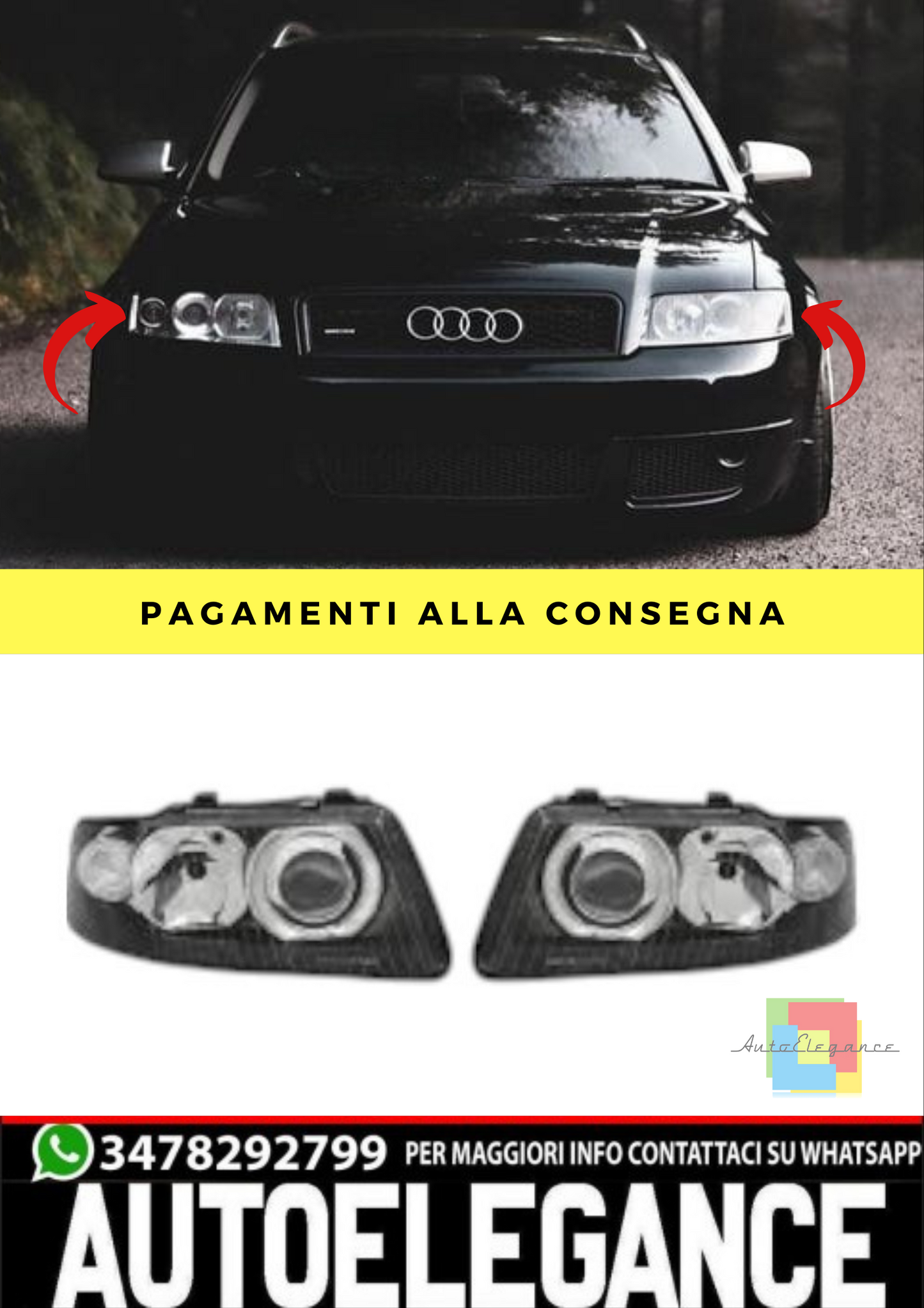 🔥SET DI FARI ANTERIORE ADATTO PER AUDI A3 2000-2003 NERO🔥
