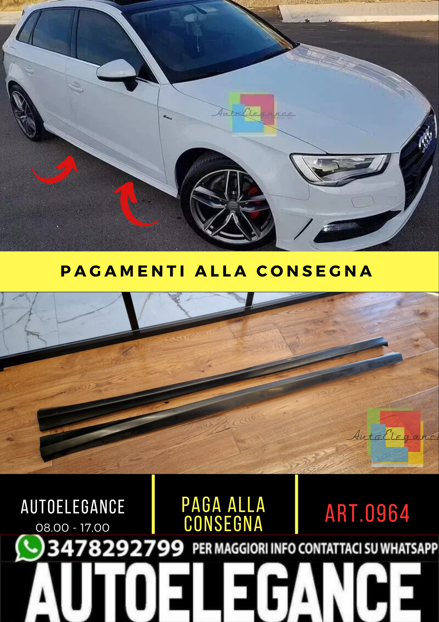 0964🔥MINIGONNE LATERALI PER AUDI A3 8V SPORTBACK 2012-19 SOTTO PORTA S3 SLINE🔥
