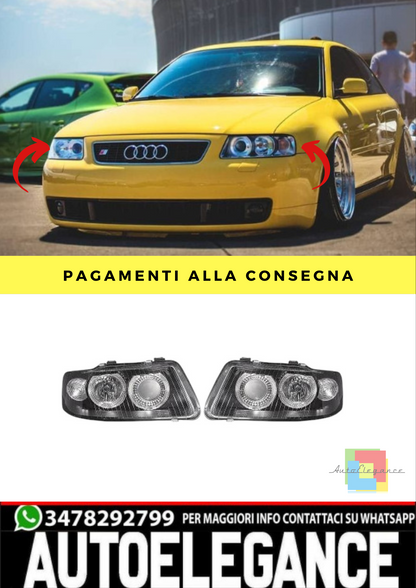 🔥SET DI FARI ANTERIORE  ADATTO PER AUDI A3  2000-2003 VETRO TRASPARENTE/NERO🔥