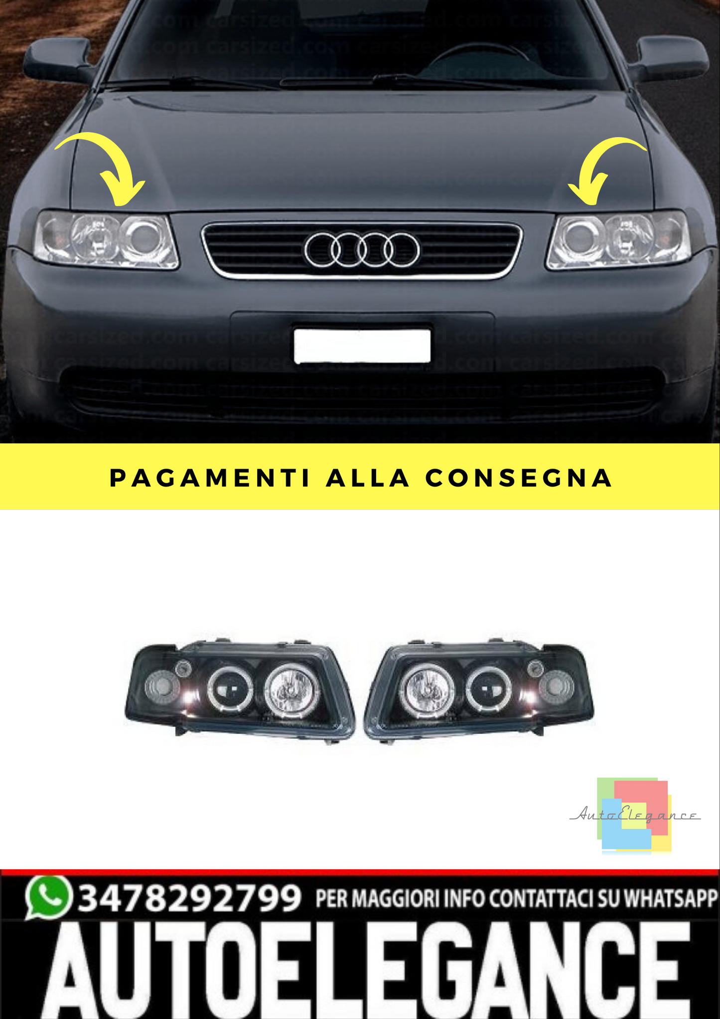 🔥SET DI FARI ANTERIORE ADATTO PER AUDI A3 96-00 VETRO TRASPARENTE/NERO🔥