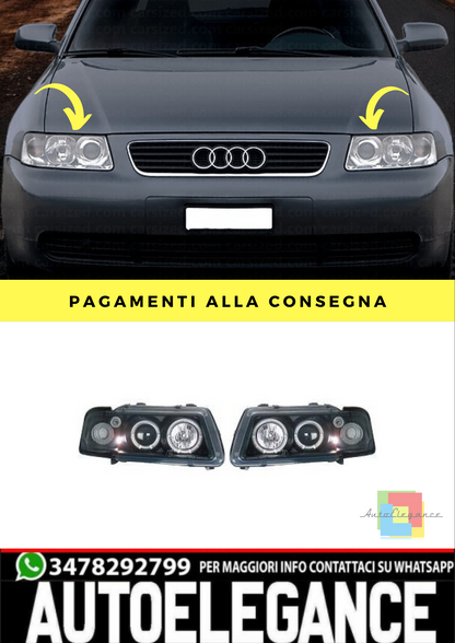 🔥SET DI FARI ANTERIORE ADATTO PER AUDI A3 96-00 VETRO TRASPARENTE/NERO🔥