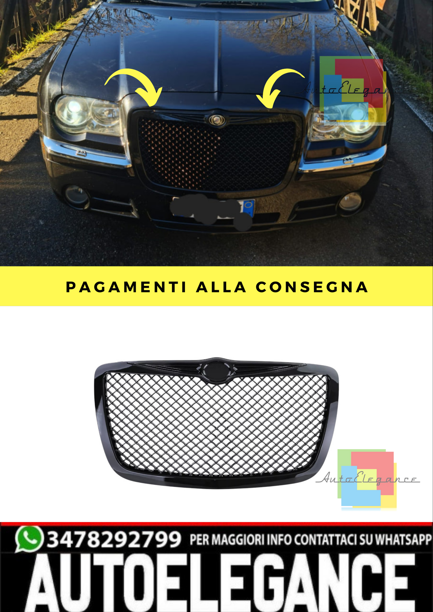 🔥Sport GRIGLIA Design Nero Lucido ADATTO per Chrysler 300C Limo Touring 04-11🔥