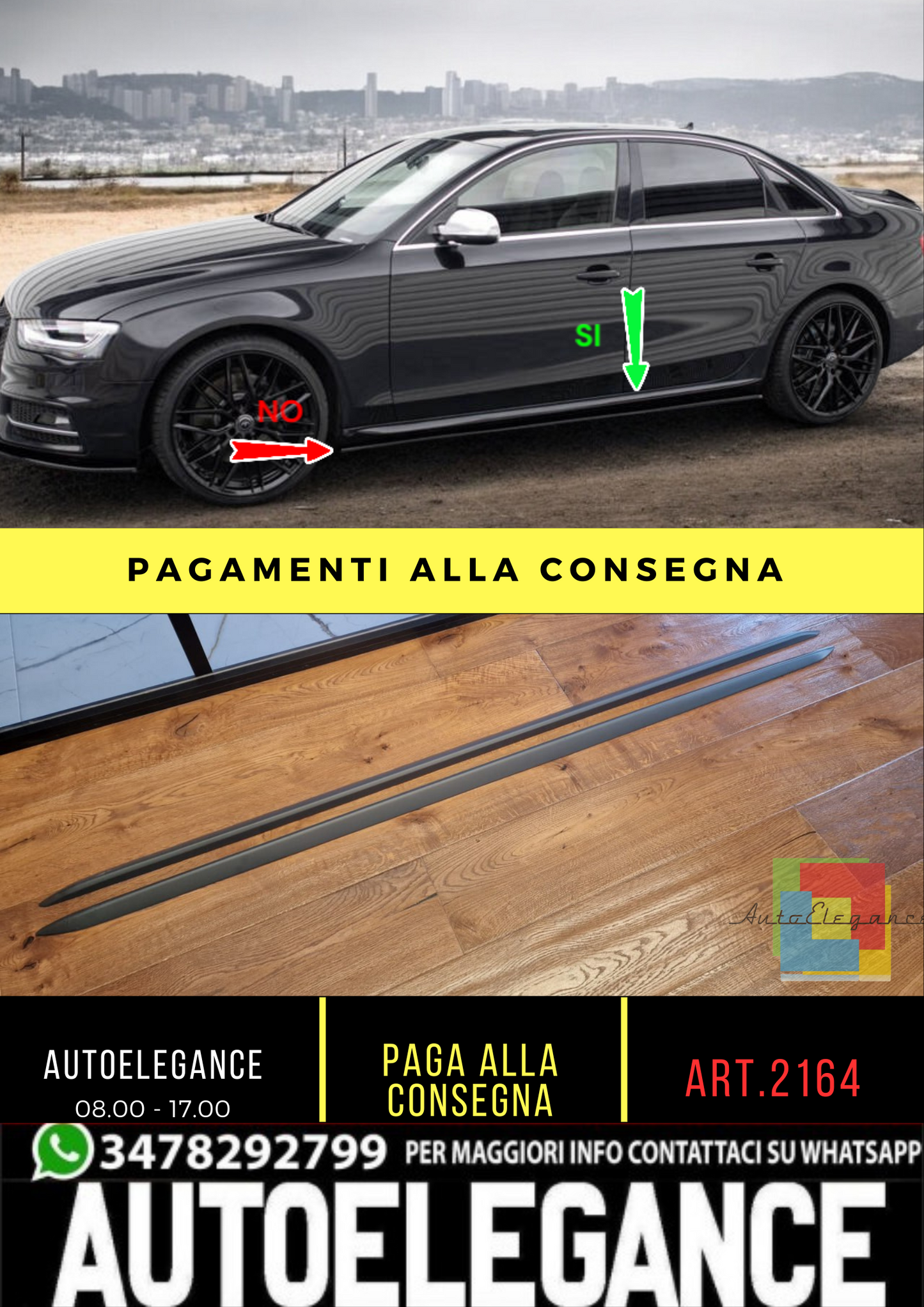 ⭐2164 coppia minigonne laterali AUDI A4 da verniciare look S line⭐