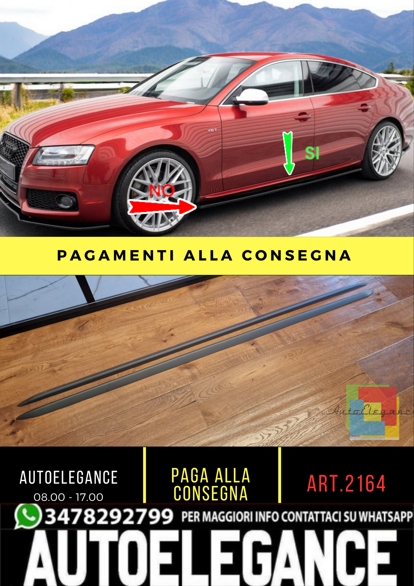 ⭐2164 coppia minigonne laterali AUDI A5 sportback da verniciare look S line⭐