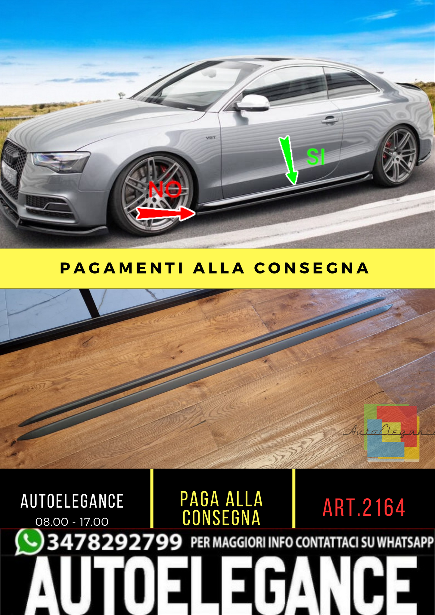 ⭐2164 coppia minigonne laterali AUDI A5, A5 sportback da verniciare look S line⭐