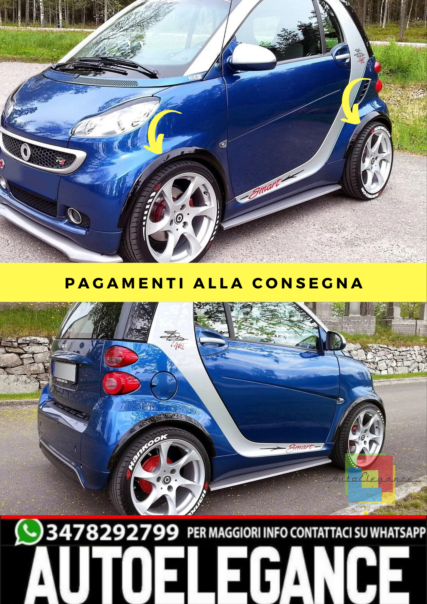 🔥ARCHI RUOTA (4PZ) ADATTO PER SMART FORTWO 451 (2007-2014)🔥