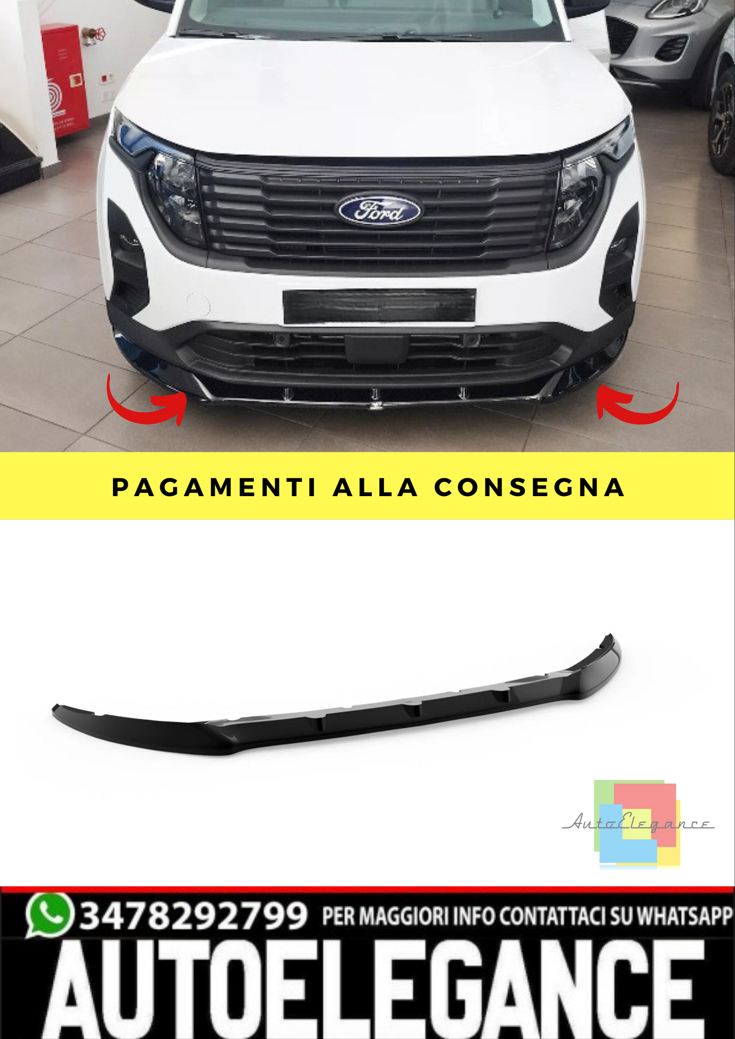 🔥SPLITTER ANTERIORE ADATTO PER FORD TRANSIT CORRIERE MK2 2023 ABS NERO LUCIDO🔥