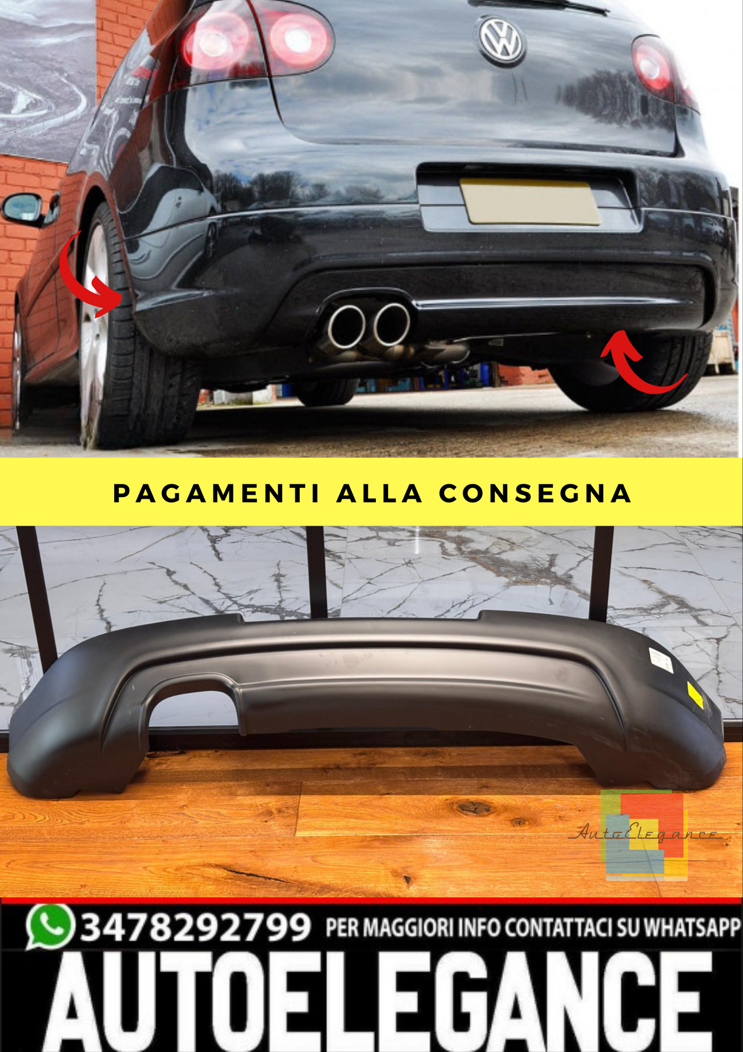 🔥2165 DIFFUSORE ADATTO PER VW GOLF 5 LOOK GTI 30TH NERO OPACO🔥