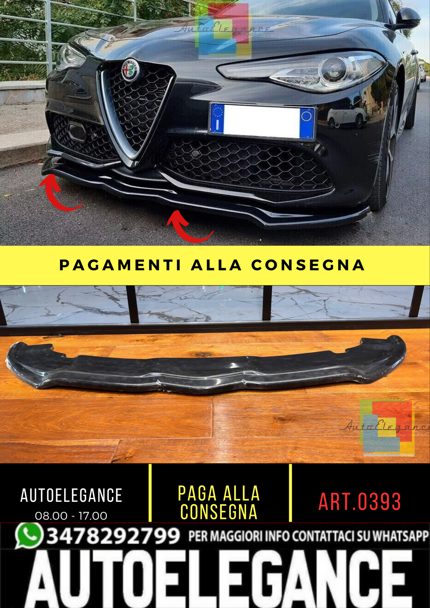 🔥0393 SPLITTER ADATTO PER ALFA ROMEO GIULIA VELOCE NERO LUCIDO🔥