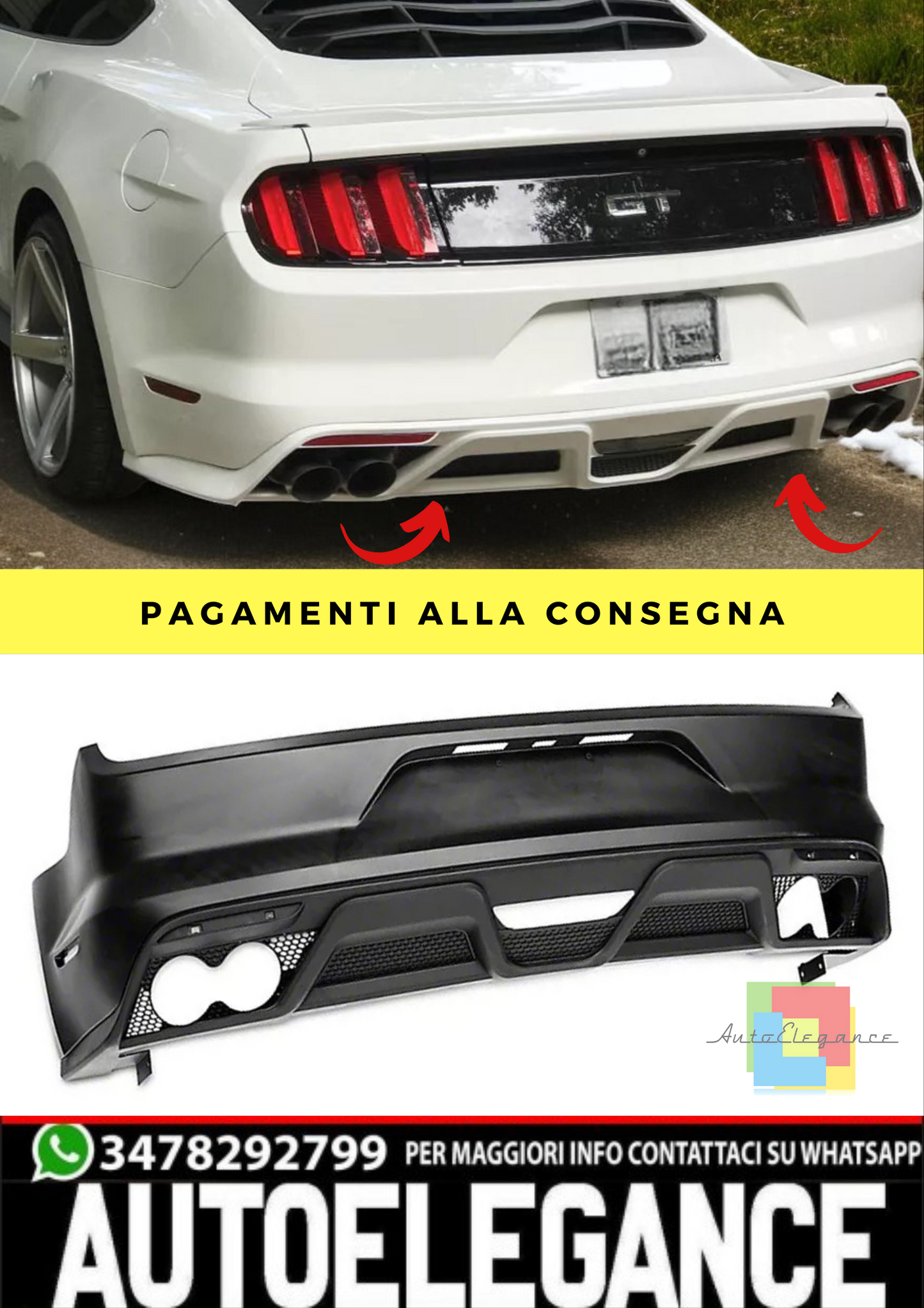 🔥Diffusore Posteriore Senza Terminali Adatto Per Ford Mustang 2015 - 2017🔥