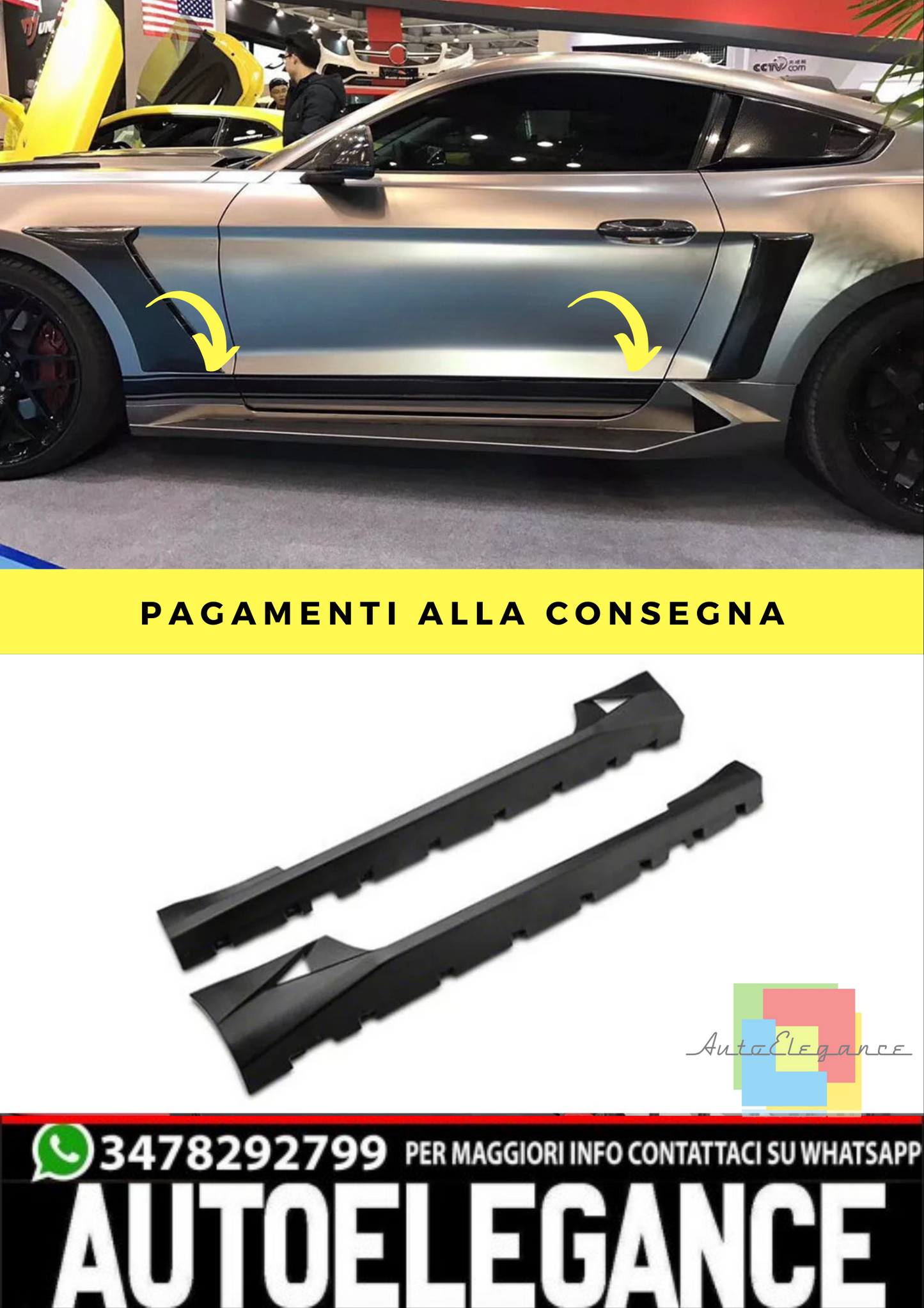 🔥Minigonne laterali prese d'aria effetto Lambo  Adatto Per Ford Mustang 15-20🔥