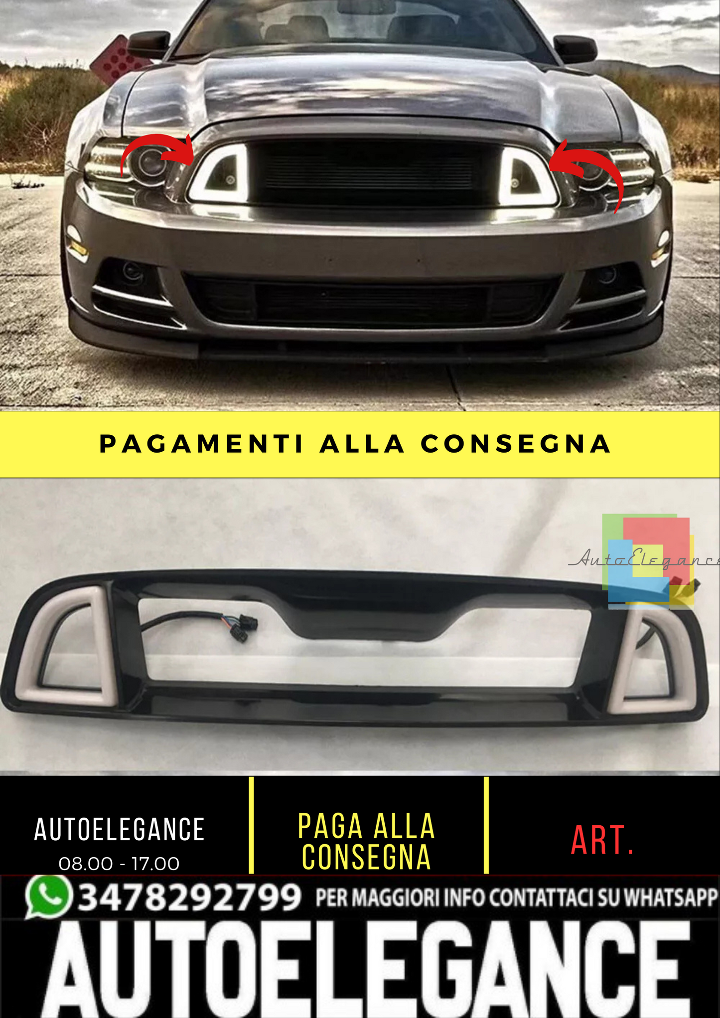 🔥luminazione LED griglia radiatore bianca Adatto Per Ford Mustang 13-14🔥
