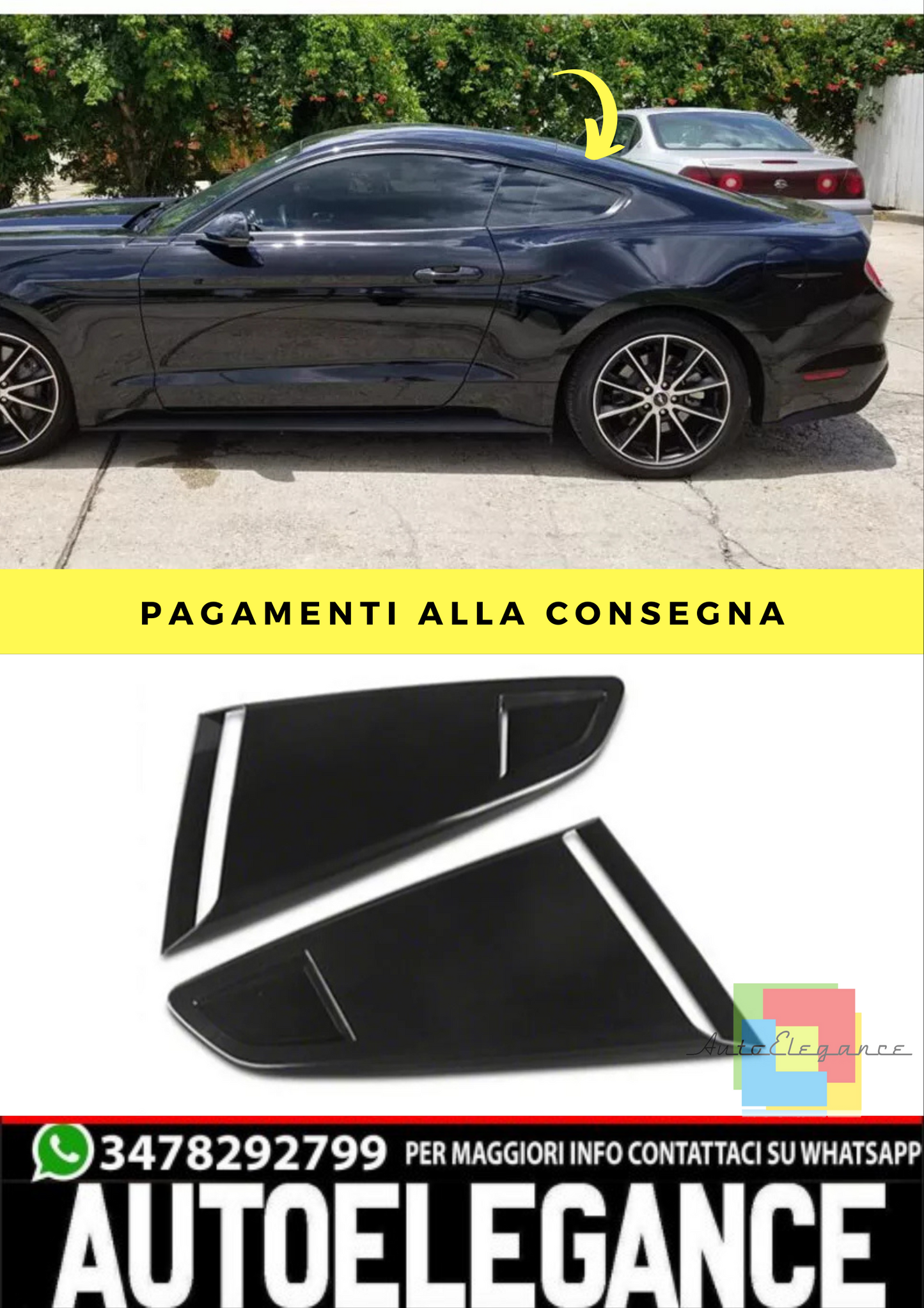 🔥fessure d'aria laterali finestrino posteriore  Adatto Per Ford Mustang 15-20🔥