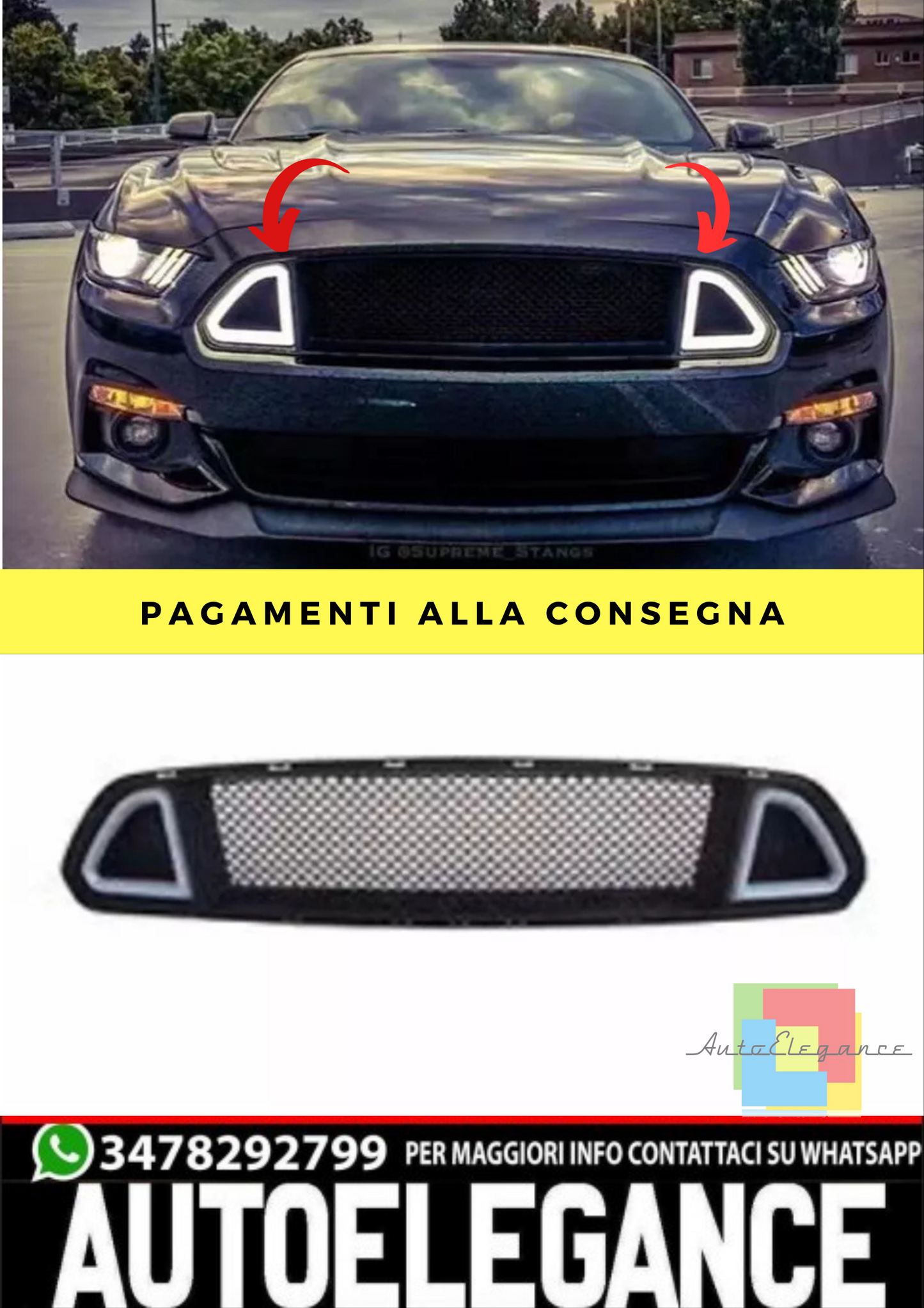 🔥Mustang 15-17 Bianco LED Griglia Raccordo Corsa Radiatore Illuminazione🔥