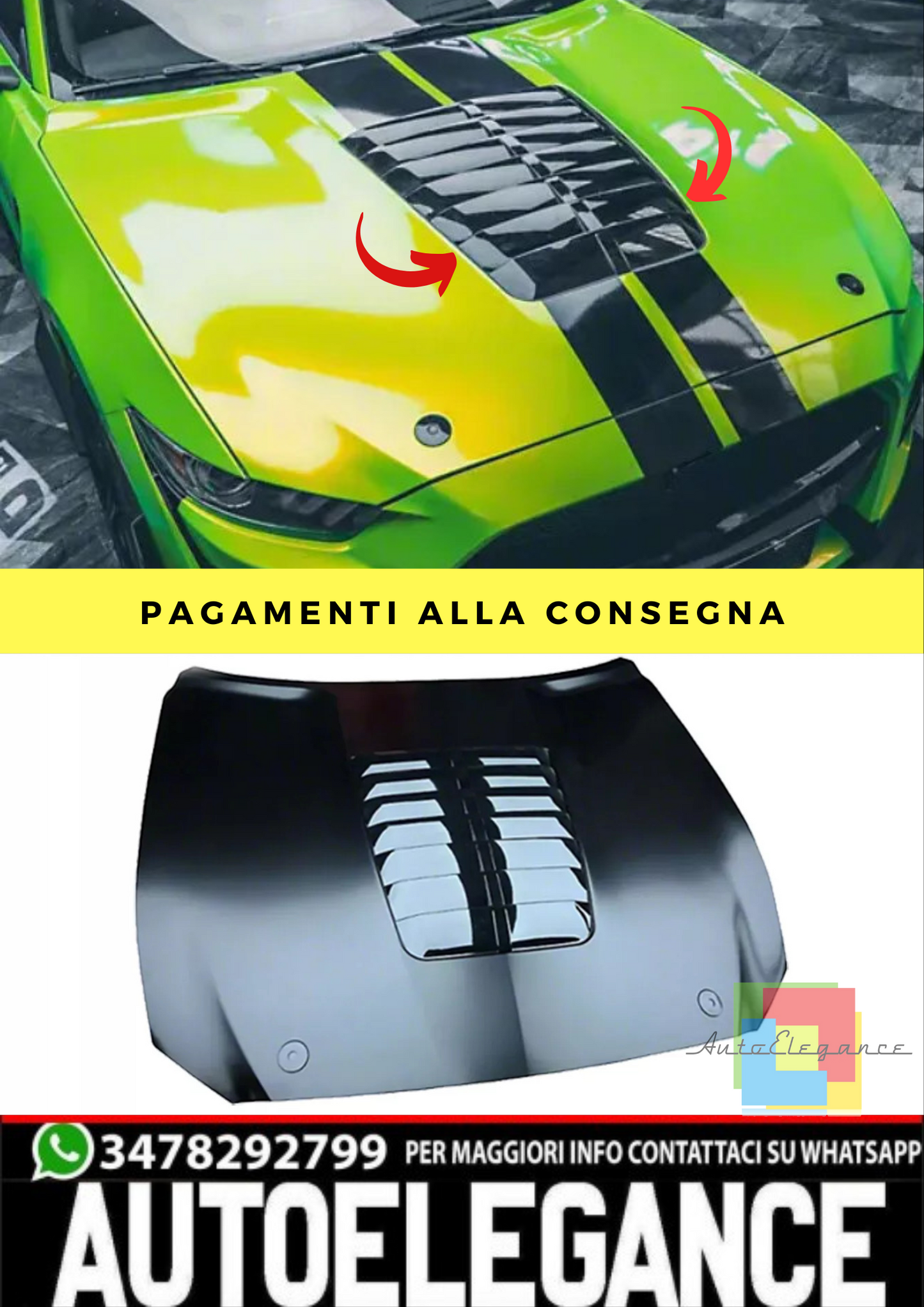 🔥ottica cofano in allumini ADATTO PER Ford Mustang 15-17 GT EcoBoost V6 GT500🔥