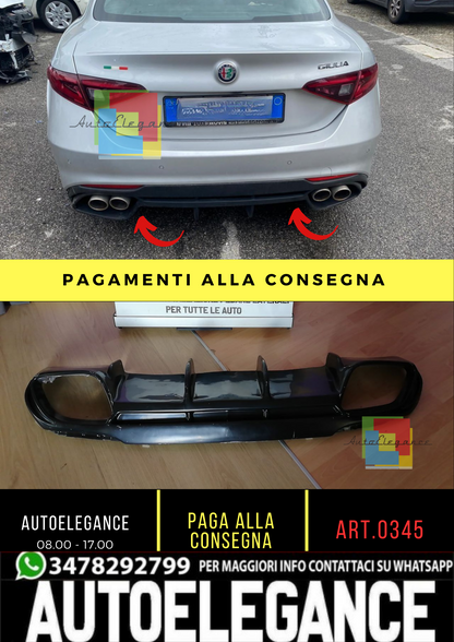 ⭐0345 DIFFUSORE ADATTO PER  GIULIA 16-21 STANDARD LOOK QUADRIFOGLIO NERO LUCIDO⭐