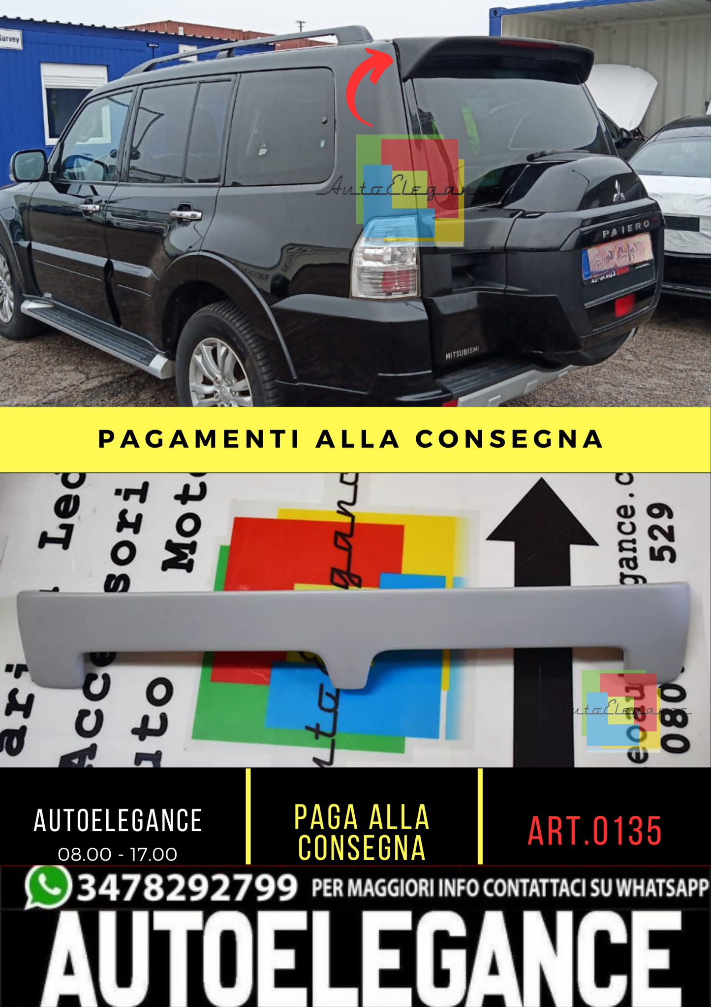 0135⭐MITSUBISHI PAJERO 06-14 ALETTONE LOOK SPORTIV SPOILER POSTERIORE SUL TETTO⭐