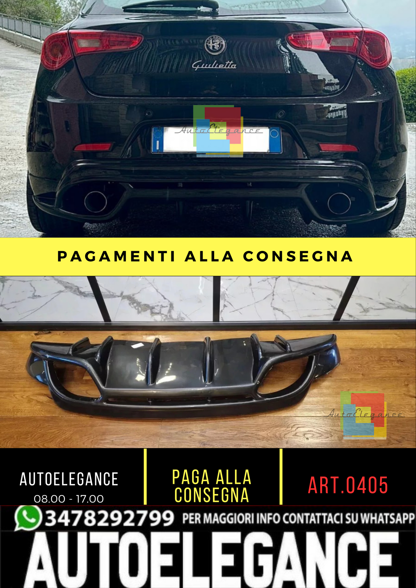 ⭐ 0405 🔥 DIFFUSORE POSTERIORE ADATTO PER ALFA ROMEO GIULIETTA NERO LUCIDO🔥⭐