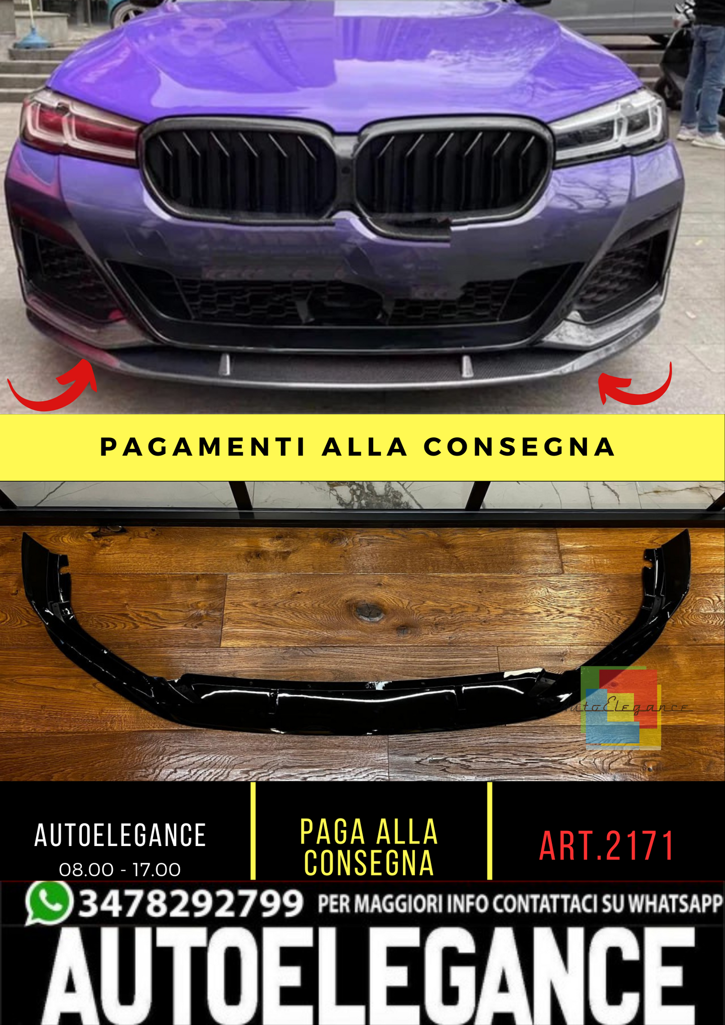 🔥2171 SPLITTER ADATTO PER BMW SERIE 5 G30 G31 2020+ MSPORT NERO LUCIDO🔥