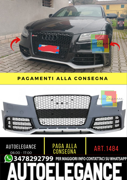 1484⭐PARAURTI ANTERIORE ADATTO PER AUDI A5 8T PRE-FACELIFT LOOK GREZ DESIGN RS5⭐