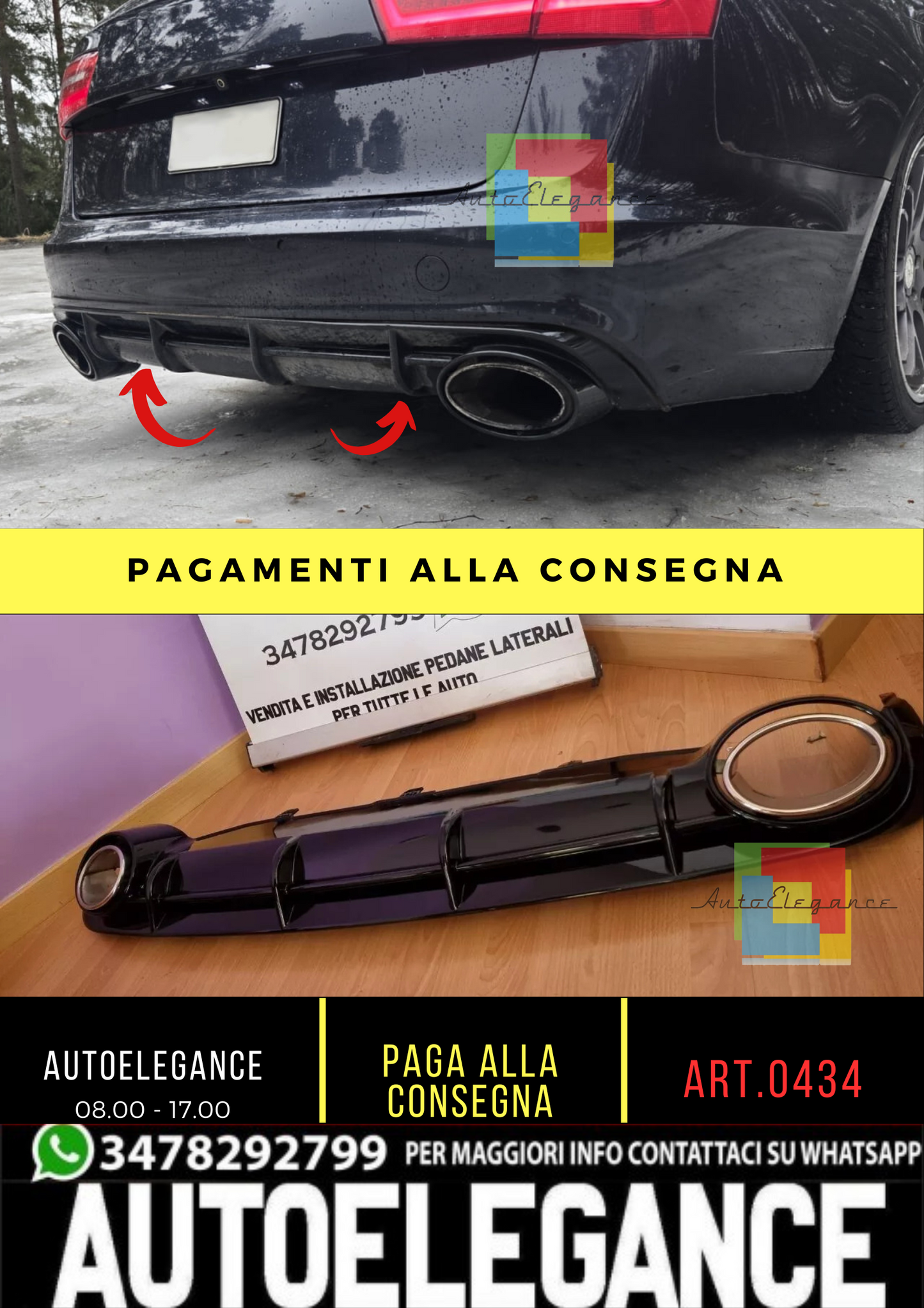 0434🔥SOTTO PARAURTI POSTERIORE RS6 DIFFUSORE PER AUDI A6 4G C7 2010-2014 ABS🔥