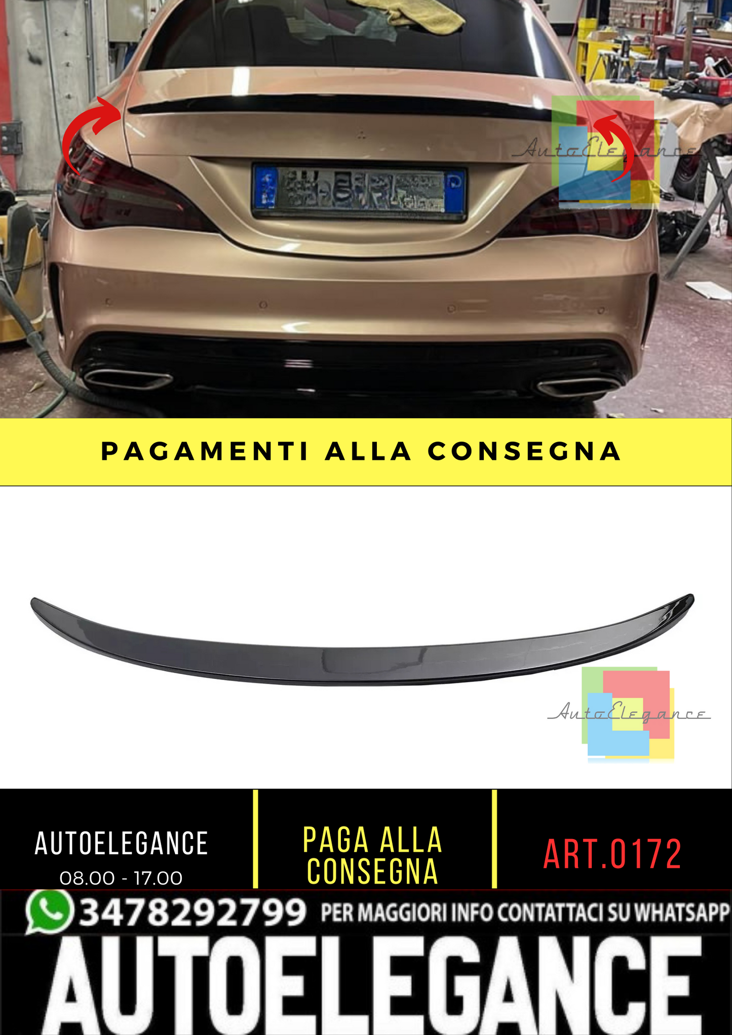 0172⭐Spoiler adatto per Mercedes Benz CLS C117 W117 coupe nero lucido⭐