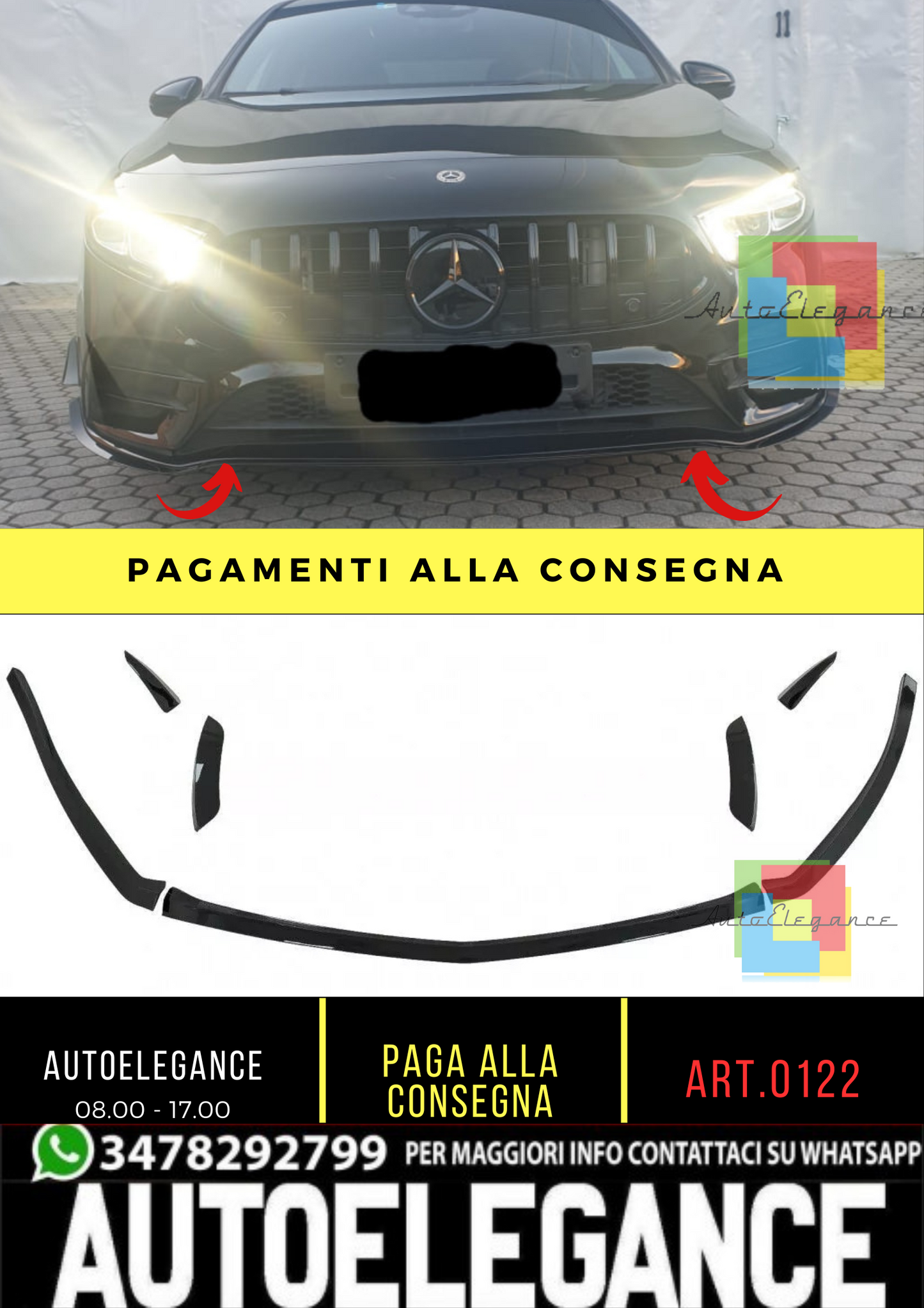 0122🔥KIT AERO ADATTO PER MERCEDES CLASSE A W177 AMG CON BAFFO NERO  (ADESIVO)🔥